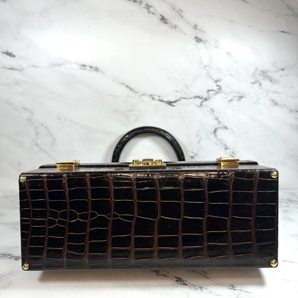 ❌❌ Hermes Crocodile Doctor's Bag Sac Mallette Marron Fonce Shiny Vintage tote - Picture 5 of 16
